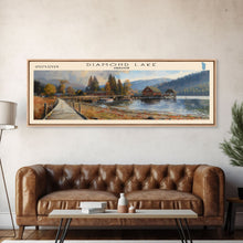 Load image into Gallery viewer, Diamond Lake Oregon Framed Canvas Print, Lake House Art, Panoramic Wall Art, Travel Poster, Modern Lake Painting, Home Decor
