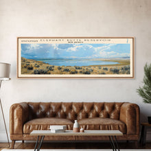 Load image into Gallery viewer, Elephant Butte Reservoir New Mexico Framed Canvas Print, Panoramic Lake House Decor, Wall Art, Travel Poster, Rustic Lake Painting, Nature Art
