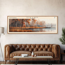 Load image into Gallery viewer, Elk Lake Michigan Framed Canvas Print, Lake House Art, Panoramic Wall Art, Travel Poster, Minimalist Lake Painting, Home Decor
