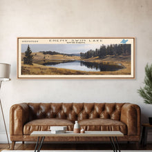 Load image into Gallery viewer, Enemy Swim Lake South Dakota Framed Canvas Print, Lake House Decor, Panoramic Wall Art, Travel Poster, Rustic Lake Painting, Home Decor

