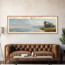 Load image into Gallery viewer, Fort Peck Lake Montana Framed Canvas Print, Lake House Art, Panoramic Wall Art, Travel Poster, Serene Lake Painting, Home Decor
