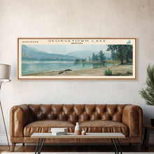 Load image into Gallery viewer, Georgetown Lake Montana Framed Canvas Print, Lake House Art, Panoramic Wall Art, Travel Poster, Scenic Lake Painting, Home Decor
