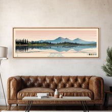 Carregar imagem no visualizador da galeria, Atlin Lake British Columbia Framed Canvas Print, Panoramic Travel Poster, Midcentury Modern Wall Art, Pop Art, Bedroom Decor
