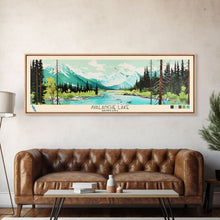 Carregar imagem no visualizador da galeria, Avalanche Lake Montana Framed Canvas Print, Panoramic Wall Art, Midcentury Modern, Pop Art, Travel Poster, Scenic Living Room Art
