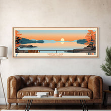 Load image into Gallery viewer, Bantam Lake Connecticut Framed Canvas Print, Panoramic Wall Art, Midcentury Modern, Pop Art, Travel Poster, Scenic Living Room Art
