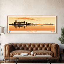Cargar imagen en el visor de la galería, Big Spirit Lake Iowa Framed Canvas Print, Panoramic Wall Art, Midcentury Modern, Pop Art, Travel Poster, Scenic Lake House Art, Bedroom Decor
