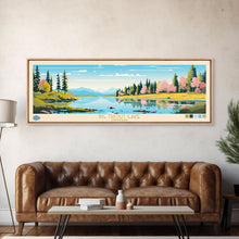 Carregar imagem no visualizador da galeria, Big Trout Lake Ontario Framed Canvas Print, Panoramic Travel Poster, Midcentury Modern Wall Art, Pop Art, Nature Living Room Art, Lake House Decor
