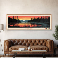 Load image into Gallery viewer, Black Lake New York Framed Canvas Print, Panoramic Wall Art, Midcentury Modern, Pop Art, Travel Poster, Scenic Living Room Art, Lake House Decor
