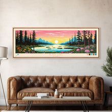 Carregar imagem no visualizador da galeria, Black Lake Southwest Alaska Framed Canvas Print, Panoramic Travel Poster, Midcentury Modern Wall Art, Pop Art, Nature Bedroom Decor, Scenic Lake House Art
