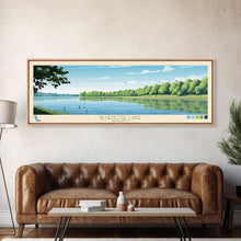 Load image into Gallery viewer, Blue Springs Lake Missouri Framed Canvas Print, Panoramic Wall Art, Midcentury Modern, Pop Art, Travel Poster, Scenic Living Room Art, Lake House Decor
