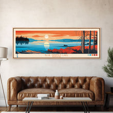 Load image into Gallery viewer, Bluenose Lake Nunavut Framed Canvas Print, Panoramic Travel Poster, Midcentury Modern Wall Art, Pop Art, Nature Bedroom Decor, Scenic Lake House Art
