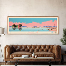 Carregar imagem no visualizador da galeria, Caballo Lake New Mexico Framed Canvas Print, Midcentury Modern Panoramic Wall Art, Living Room Decor, Pop Art, Travel Poster Art, Scenic Nature Painting
