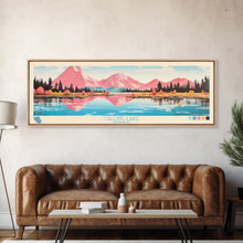 Carregar imagem no visualizador da galeria, Calling Lake Alberta Framed Canvas Print, Midcentury Modern Panoramic Wall Art, Living Room Decor, Pop Art, Travel Poster Art, Scenic Nature Painting
