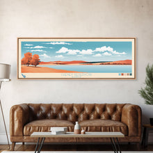 Cargar imagen en el visor de la galería, Cheney Reservoir Kansas Framed Canvas Print, Midcentury Modern Panoramic Wall Art, Living Room Decor, Pop Art, Travel Poster Art, Scenic Nature Painting, Lake House Decor
