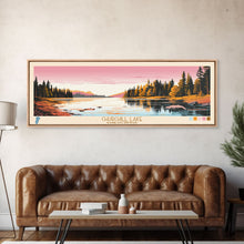 Cargar imagen en el visor de la galería, Churchill Lake Saskatchewan Framed Canvas Print, Midcentury Modern Panoramic Wall Art, Living Room Decor, Pop Art, Travel Poster Art, Scenic Nature Painting, Lake House Decor
