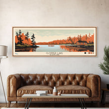 Cargar imagen en el visor de la galería, Clopper Lake Maryland Framed Canvas Print, Pop Art Panoramic Travel Poster, Midcentury Modern, Wall Art, Scenic Nature Painting, Bedroom Decor, Living Room Art
