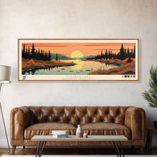 Cargar imagen en el visor de la galería, Colville Lake Northwest Territories Framed Canvas Print, Pop Art Panoramic Travel Poster, Bedroom Decor, Midcentury Modern, Wall Art, Scenic Lake House, Nature Art
