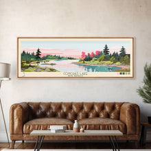 Cargar imagen en el visor de la galería, Conchas Lake New Mexico Framed Canvas Print, Midcentury Modern Panoramic Wall Art, Living Room Decor, Pop Art, Travel Poster Art, Scenic Nature Painting, Lake House Decor
