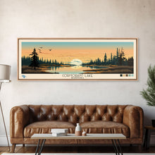 Cargar imagen en el visor de la galería, Cormorant Lake Manitoba Framed Canvas Print, Pop Art Panoramic Travel Poster, Midcentury Modern, Wall Art, Scenic Nature Painting, Bedroom Decor, Living Room Art
