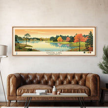 Load image into Gallery viewer, Crystal Lake Connecticut Framed Canvas Print, Pop Art Panoramic Travel Poster, Midcentury Modern, Wall Art, Scenic Nature Painting, Bedroom Decor, Living Room Art

