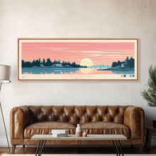 Load image into Gallery viewer, Cumberland Lake Manitoba Framed Canvas Print, Midcentury Modern Panoramic Wall Art, Living Room Decor, Pop Art, Travel Poster Art, Scenic Nature Painting
