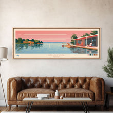 Load image into Gallery viewer, Dallas Lake Indiana Framed Canvas Print, Midcentury Modern Panoramic Wall Art, Bedroom Decor, Pop Art, Travel Poster Art, Scenic Nature Painting

