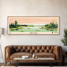 Load image into Gallery viewer, Davy Lake Saskatchewan Framed Canvas Print, Midcentury Modern Panoramic Wall Art, Living Room Decor, Pop Art, Travel Poster Art, Scenic Nature Painting
