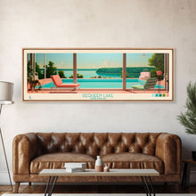 Load image into Gallery viewer, DeQueen Lake Arkansas Framed Canvas Print, Midcentury Modern Panoramic Wall Art, Living Room Decor, Pop Art, Travel Poster Art, Scenic Nature Painting
