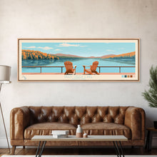 Load image into Gallery viewer, Deep Creek Lake Maryland Framed Canvas Print, Midcentury Modern Panoramic Wall Art, Living Room Decor, Pop Art, Travel Poster Art, Scenic Nature Painting
