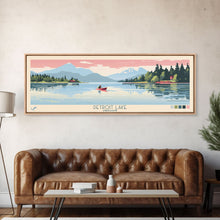 Load image into Gallery viewer, Detroit Lake Oregon Framed Canvas Print, Midcentury Modern Panoramic Wall Art, Bedroom Decor, Pop Art, Travel Poster Art, Scenic Nature Painting
