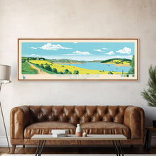 Load image into Gallery viewer, Diamond Hill Reservoir Rhode Island Framed Canvas Print, Midcentury Modern Panoramic Wall Art, Living Room Decor, Pop Art, Travel Poster Art, Scenic Nature Painting
