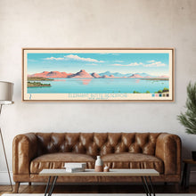 Load image into Gallery viewer, Elephant Butte Reservoir New Mexico Framed Canvas Print, Panoramic Wall Art, Midcentury Modern, Pop Art, Living Room Decor, Travel Poster, Lake Art
