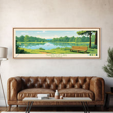 Carregar imagem no visualizador da galeria, Farrington Lake New Jersey Framed Canvas Print, Panoramic Art, Midcentury Modern, Pop Art, Living Room Wall Art, Travel Poster, Nature Art, Home Decor
