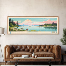 Cargar imagen en el visor de la galería, Flathead Lake Montana Framed Canvas Print, Panoramic Art, Midcentury Modern, Pop Art, Living Room Wall Art, Travel Poster, Lake View, Home Decor
