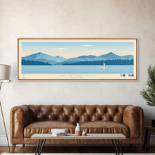 Load image into Gallery viewer, Lake Memphremagog Vermont Framed Canvas Print, Panoramic Wall Art, Midcentury Modern, Pop Art, Bedroom Art, Travel Poster, Lake House Decor
