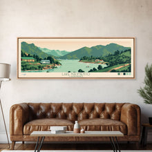 Load image into Gallery viewer, Lake Nacimiento California Framed Canvas Print, Panoramic Wall Art, Midcentury Modern, Pop Art, Living Room Decor, Travel Poster, Lake House Art
