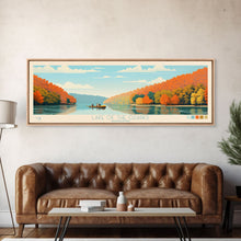 Load image into Gallery viewer, Lake of the Ozarks Missouri Framed Canvas Print, Panoramic Wall Art, Midcentury Modern, Pop Art, Bedroom Art, Travel Poster, Lake House Decor
