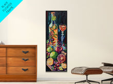 Load image into Gallery viewer, Still Life Bar Art Print Framed on Canvas, Vertical Framed Kitchen Art, Dark Wall Art, Textured, Cocktail Canvas Wall Art Print, Modern Art

