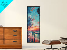 Load image into Gallery viewer, Framed Canvas Oil Painting of Sunset on Beach, Coastal Wall Art Print, Colorful Beach Art, Impasto Painting, Long and Narrow Landscape Art
