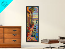 Cargar imagen en el visor de la galería, Long Narrow Vertical Wall Art Print of Beachside Landscape, Sunset Wall Art Print, Nautical Wall Art Framed on Canvas, Colorful Beach Art
