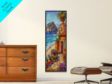 Load image into Gallery viewer, Coastal Printed Canvas Painting Framed, White Framed Wall Art of Hawaii Coast, Housewarming Gift for Her, Tall Narrow Wall Art, Modern Art

