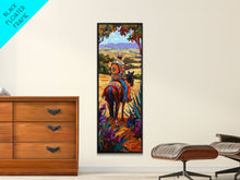 Load image into Gallery viewer, Long Narrow Wall Art Painting of Jalisco Cowboy, Southwest Wall Art Painting, Colorful Desert Canvas Painting Framed and Printed, Office Art
