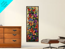 Cargar imagen en el visor de la galería, Colorful Butterfly Vertical Framed Canvas Oil Painting, Abstract Botanical Wall Art, Gouache Style Painted Art, Housewarming Gift for Her
