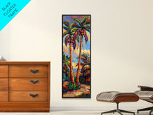 Load image into Gallery viewer, Abstract Canvas Painting of Beach Landscape, Palm Tree Art Print, Tall and Narrow Canvas Art of Ocean, Beachy Wall Art for Living Room
