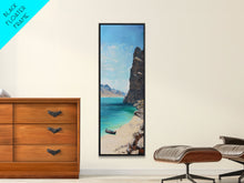 Load image into Gallery viewer, Framed Coastal Landscape Art Printed on Canvas, Contemporary Modern Beach Art, Vertical Tall and Narrow Oversized Art Print for Living Room
