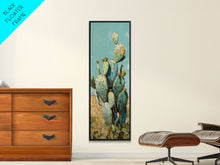 Load image into Gallery viewer, Botanical Desert Art Print of Cactus Framed on Canvas, Framed Western Art, Colorful Landscape Painting, Vertical Art for Living Room
