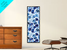 Load image into Gallery viewer, Blue and White Floral Pattern on White Background - Framed Canvas Print, Boho Art, Skinny Art, Tall Art, Midcentury Modern Art, Bedroom Wall Decor
