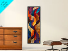 Load image into Gallery viewer, Colorful Abstract Design in Swirling Patterns - Framed Canvas Print, Midcentury Modern Art, Skinny Art, Tall Art, Living Room Wall Decor, Boho Art
