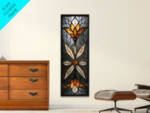 Carregar imagem no visualizador da galeria, Amber and White Stained Glass Floral Design - Framed Canvas Print, Midcentury Modern Art, Skinny Art, Tall Art, Living Room Wall Decor, Boho Art
