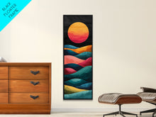 Carregar imagem no visualizador da galeria, Abstract Sunset Over Hills Midcentury Modern Art - Framed Canvas Print, Boho Art, Skinny Art, Living Room Art, Bedroom Decor, Minimalist Landscape
